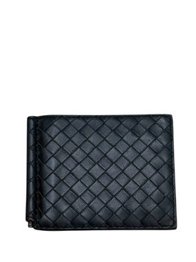 BOTTEGA VENETA - GREEN INTRECIATTO SOFT LEATHER BIFOLD WALLET WITH MONEY CLIP